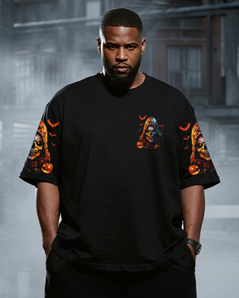 Big & Tall Men's HELLO DARKNESS MY OLD FRIEND HALLOWEEN ALL OVER Printed T-shirt Long Pants Set