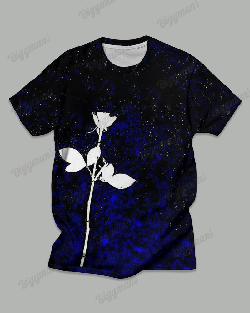 Men's Plus Size Black And Blue Colorblock Graffiti Floral Print T-Shirt Trousers Suit