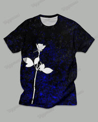 Men's Plus Size Black And Blue Colorblock Graffiti Floral Print T-Shirt Trousers Suit