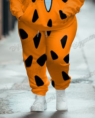 Women's Plus Size Fred Flintstone Tie Print Hoodie Pants Two-Piece Set