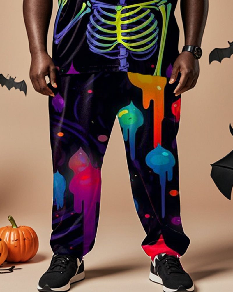 Halloween Colorful Skull Casual Short-sleeved T-shirt Plus Size Men's Suit