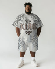 Men's Plus Size Daily Casual White Pattern Letter Printing Short-sleeved T-shirt Shorts Suit