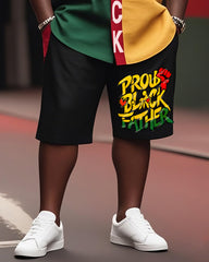 Plus Size Boys June Day Free Day Black Green Yellow Stitching Short Sleeve Shirt Shorts Suit