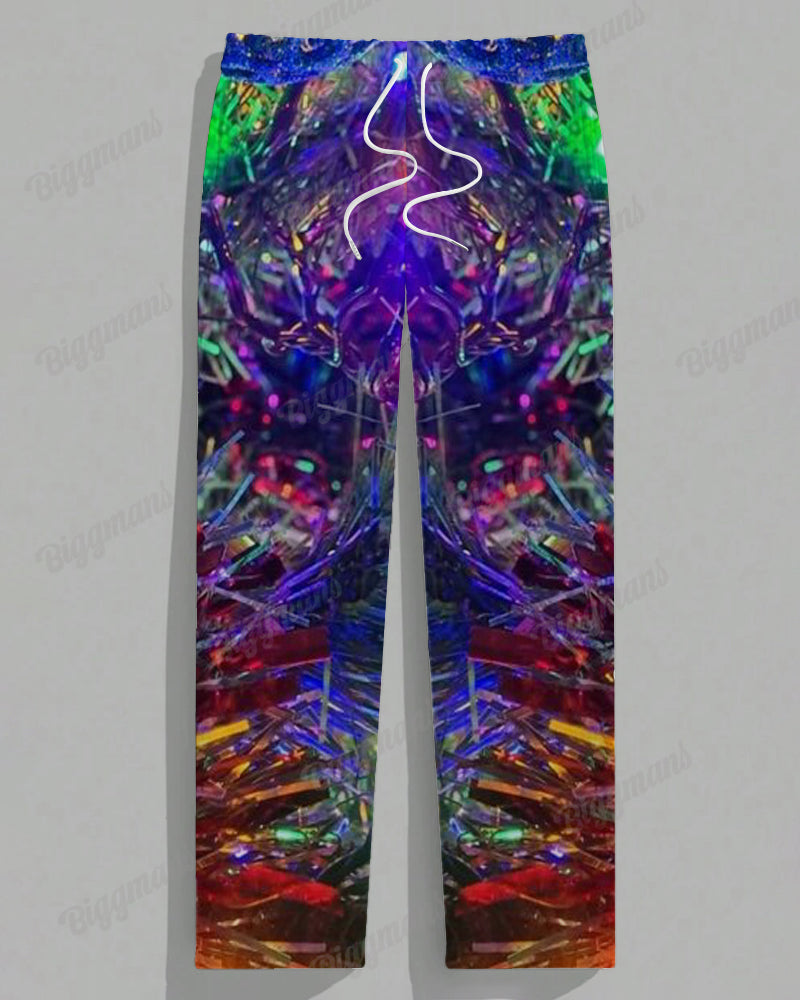 Men's Big & Tall Christmas Neon Element Letter Print Long Sleeve Shirt Trousers Set