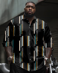 Men's Plus Size Light Business Geometric Print Long Sleeve Lapel Shirt 2-Piece Set