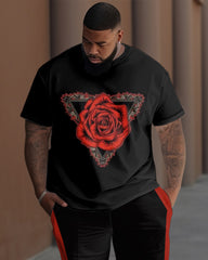 Fashion Geometric Rose Combination Pattern Printing Men's Large T-shirt Trousers Suit