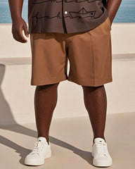 Big & Tall Men's Hawaiian Vacation Brown Gradient Line Sailing Print Pocket Shirt Shorts Suit