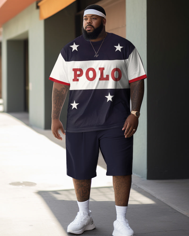 Men's Plus Size Color Matching POLA Two-Piece Set