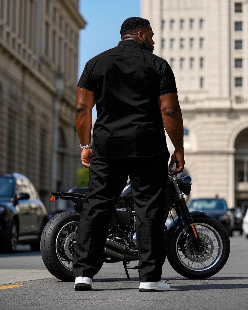 Men's Plus Size Business Casual Black & Red & White Colorblock Short Sleeve Shirt Trousers Suit