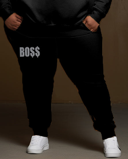 Women's Plus Size 2 Piece Outfits Crown Boss Hoodie and Sweatpants Set