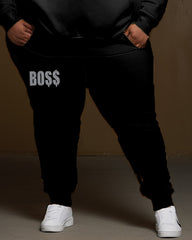 Women's Plus Size 2 Piece Outfits Crown Boss Hoodie and Sweatpants Set
