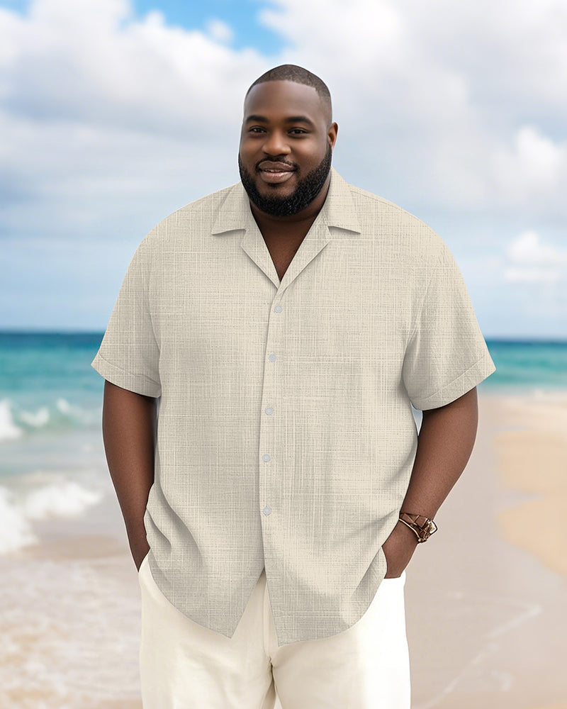 Men's Plus Size Daily Solid Color Short Sleeve Bamboo Hemp Texture Shirt