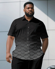 Big & Tall Men's Business Gradient Geometric Black Short Sleeve Shirt Trousers Suit