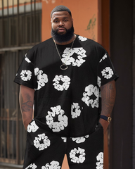 Big Men's Classic White Plum Blossom T-Shirt Shorts Set