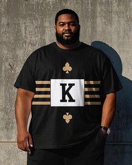 Big Men's Casual Spades Stripe K Printed Short Sleeve T-shirt Pants 2-Piece Set