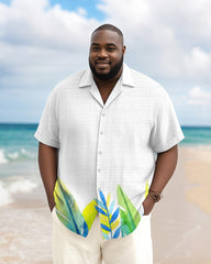 Men's Plus Size Hawaiian Leaf Print Short Sleeve Slub Shirt