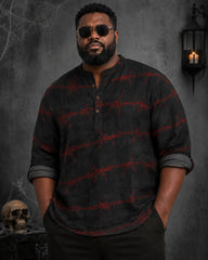 Big & Tall Men's Black Red Barbed Wire Printed Long Sleeve Shirt With Vertical Collar