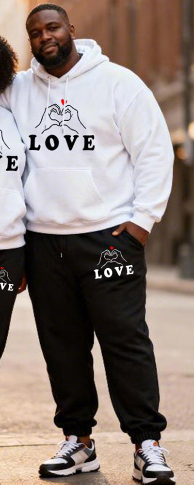 Big & Tall Couples Heart-to-Heart Gesture LOVE Printed Hoodie Set