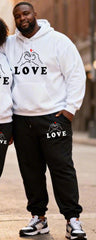 Big & Tall Couples Heart-to-Heart Gesture LOVE Printed Hoodie Set