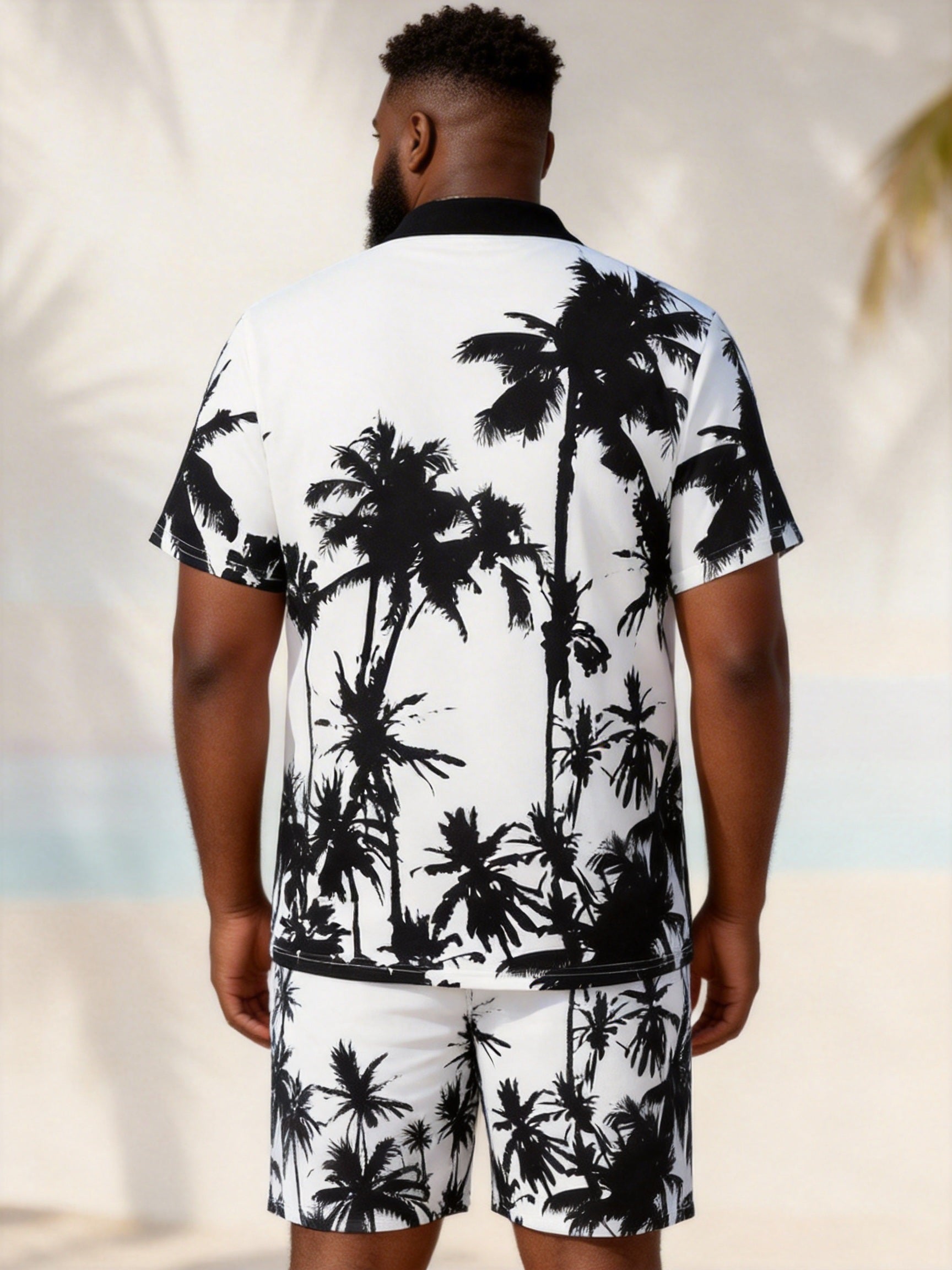 Big & Tall Men's White Coconut Silhouette Contrast Print Short Sleeve Polo Shirt