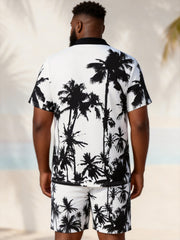 Big & Tall Men's White Coconut Silhouette Contrast Print Short Sleeve Polo Shirt