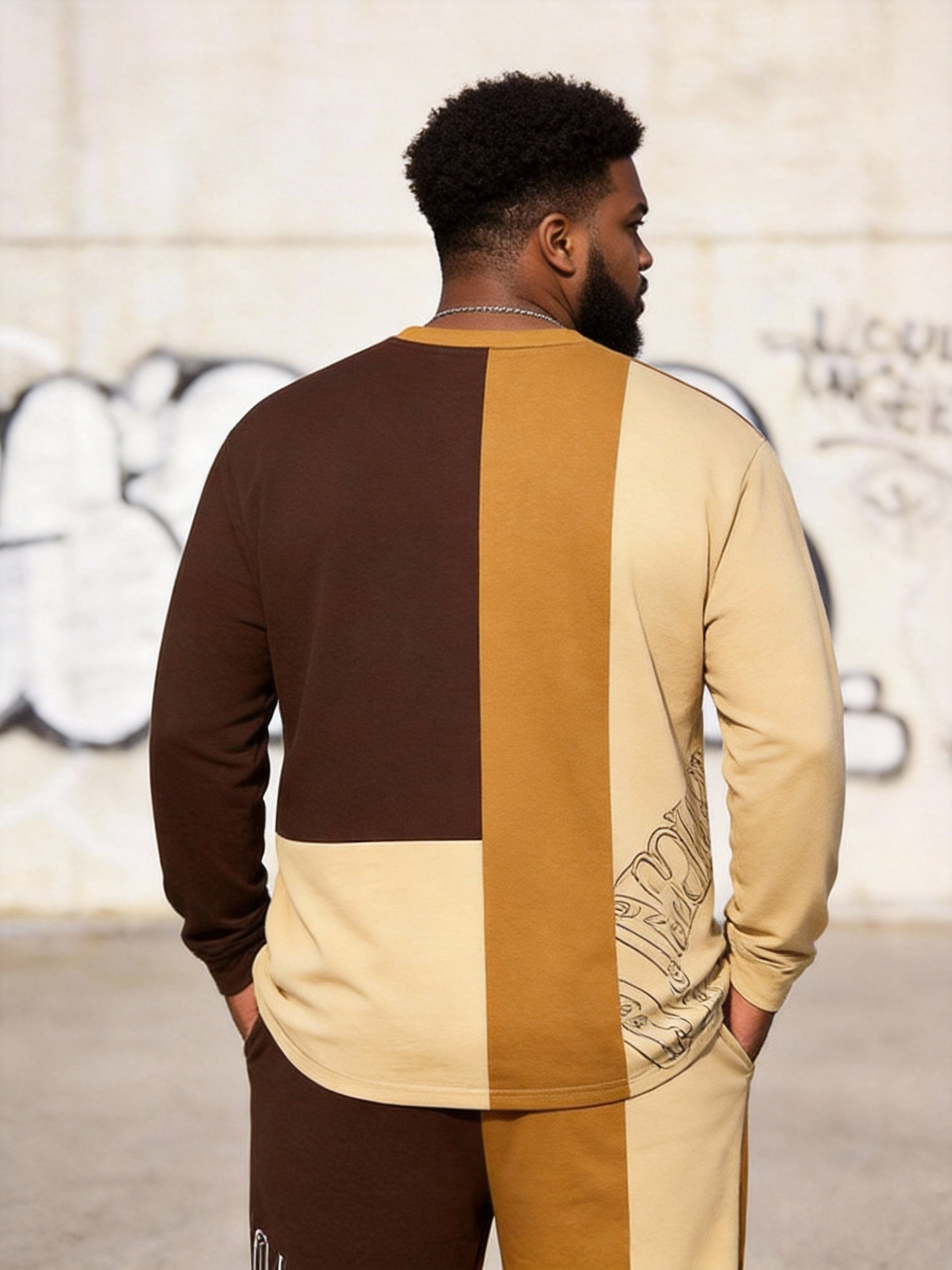 Big & Tall Men's Los Angeles Contrast Patchwork Printed Long Sleeve T-Shirt Pants Set