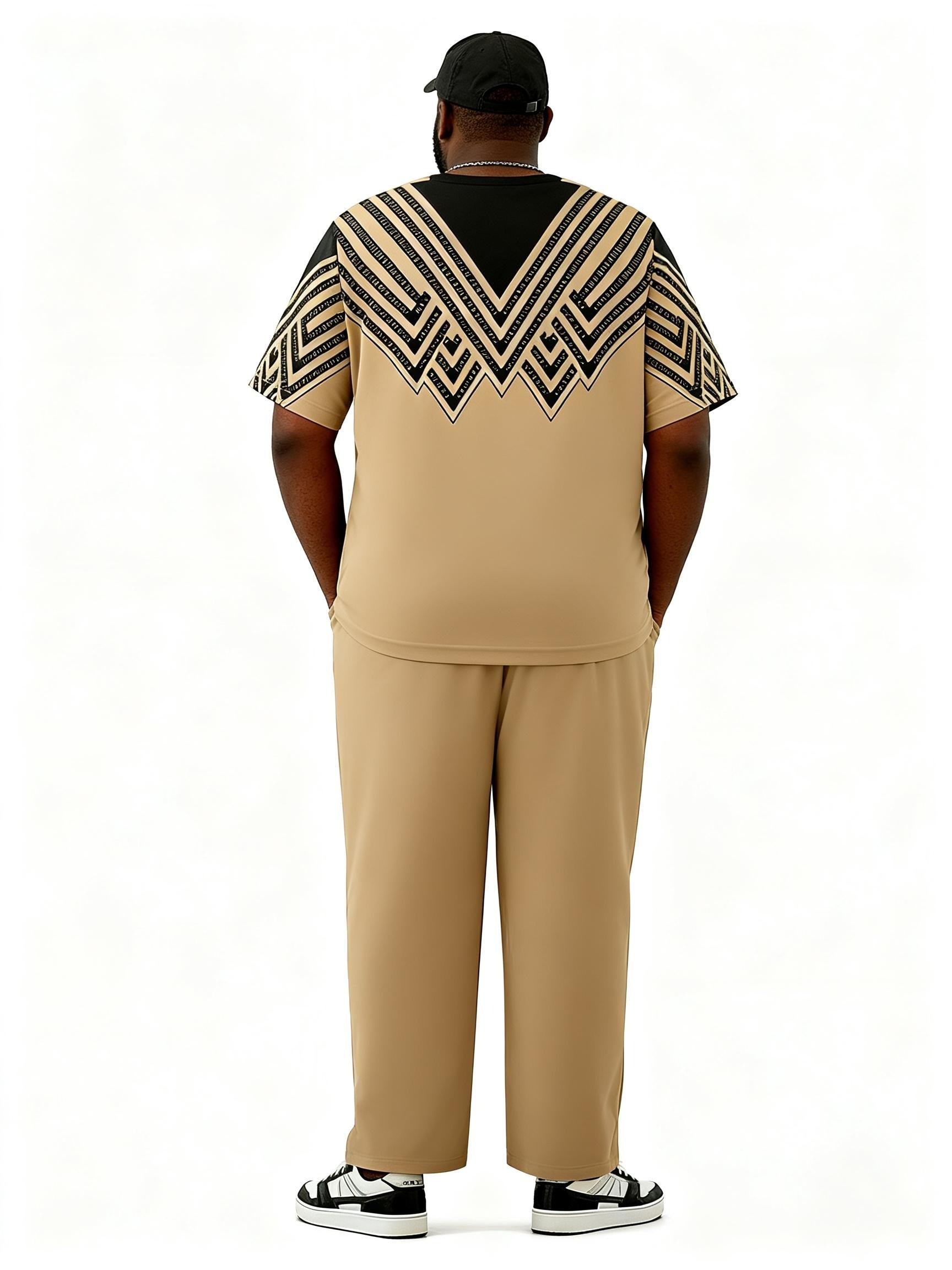 Big & Tall Men's Khakis Black V Geometric Print T-Shirt Pants Set