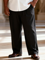 Big & Tall Men's Retro White Background Black Plicet Printed Short Sleeve Shirt Trousers Set