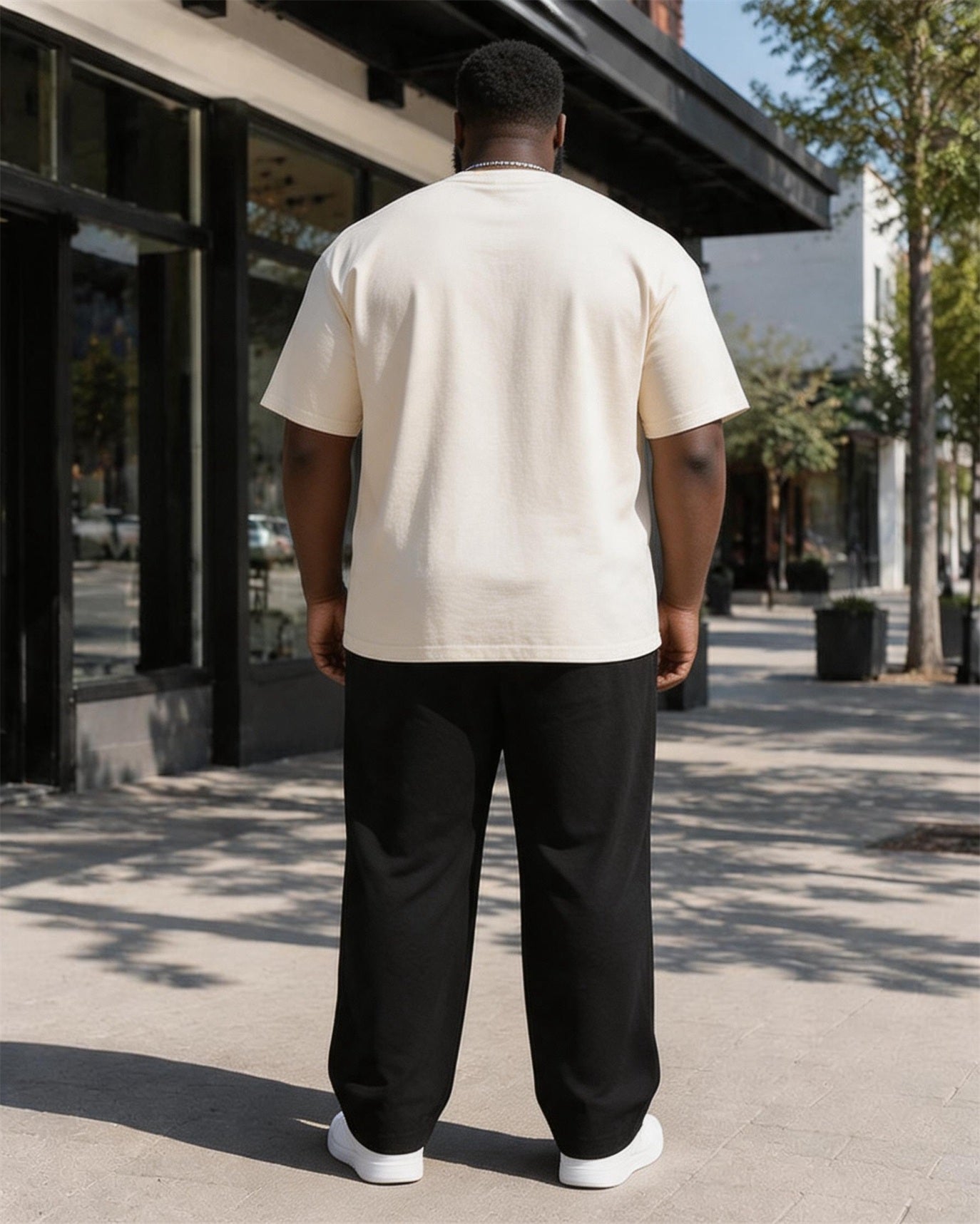 Big & Tall Men's Rice White And Black Word "JESUS" Printed T-shirt Trousers Set