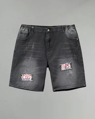 M-6XL Large Size Men's Black And Grey Washed White American Flag Cloth Rick Denim Shorts