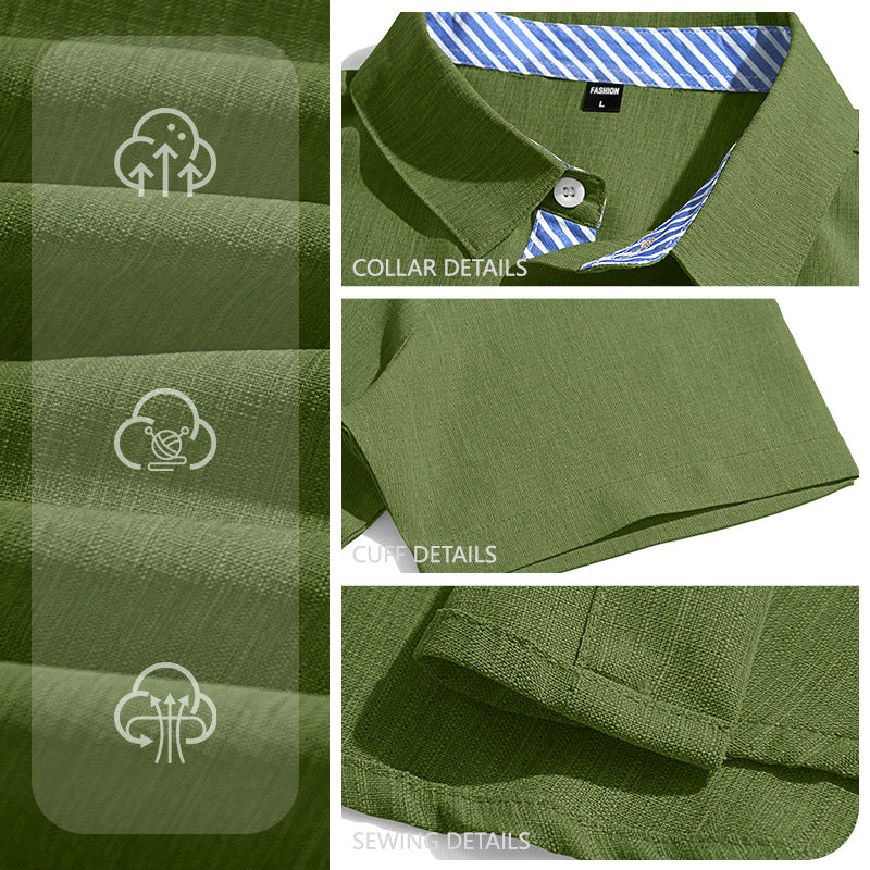 Short-sleeved Shirt With S-3XL Lapel Button And Linen Pocket