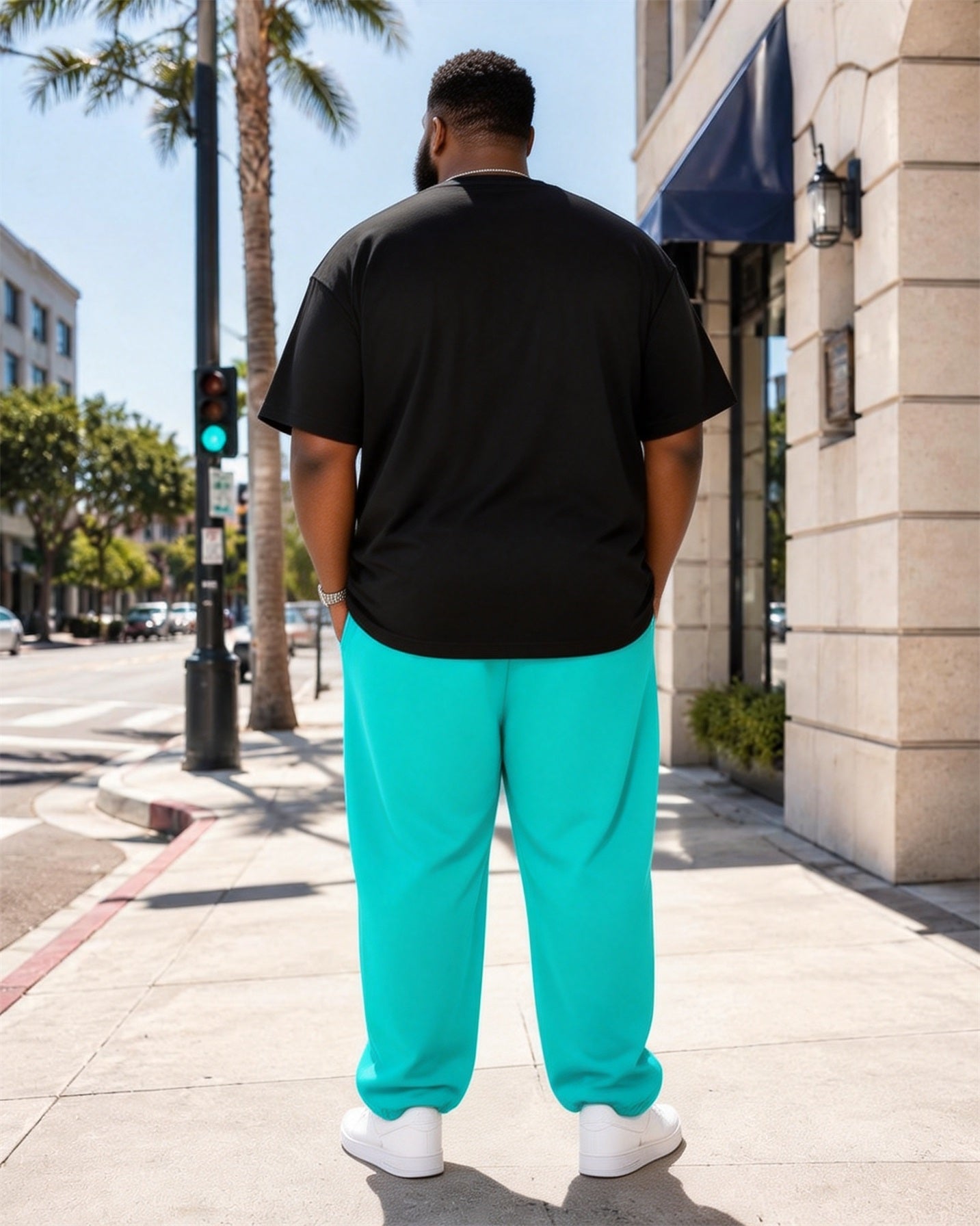 Big & Tall Men's Black And Blue Contrast Cross Printed T-Shirt Pants Set