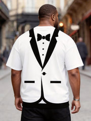 Big & Tall Men's Fun Fake Suit Bow Tie Printed Round Neck Short Sleeve T-Shirt
