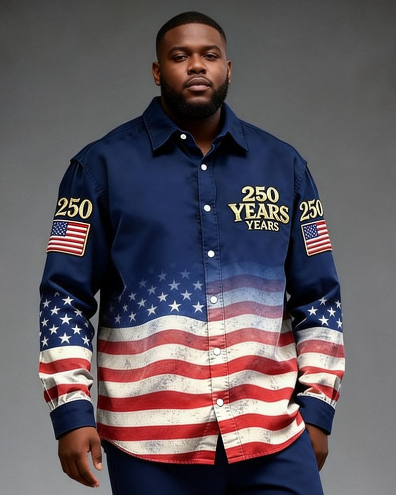 Big & Tall Men's United States 250 Anniversary Flag Gradient Print Long Sleeve Shirt