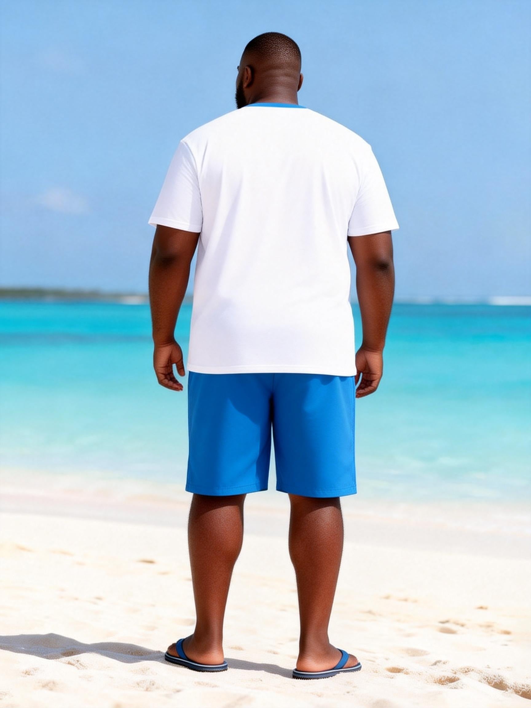 Big & Tall Men's Ocean LOVE Printed Round Neck Short Sleeve T-Shirt Shorts Set