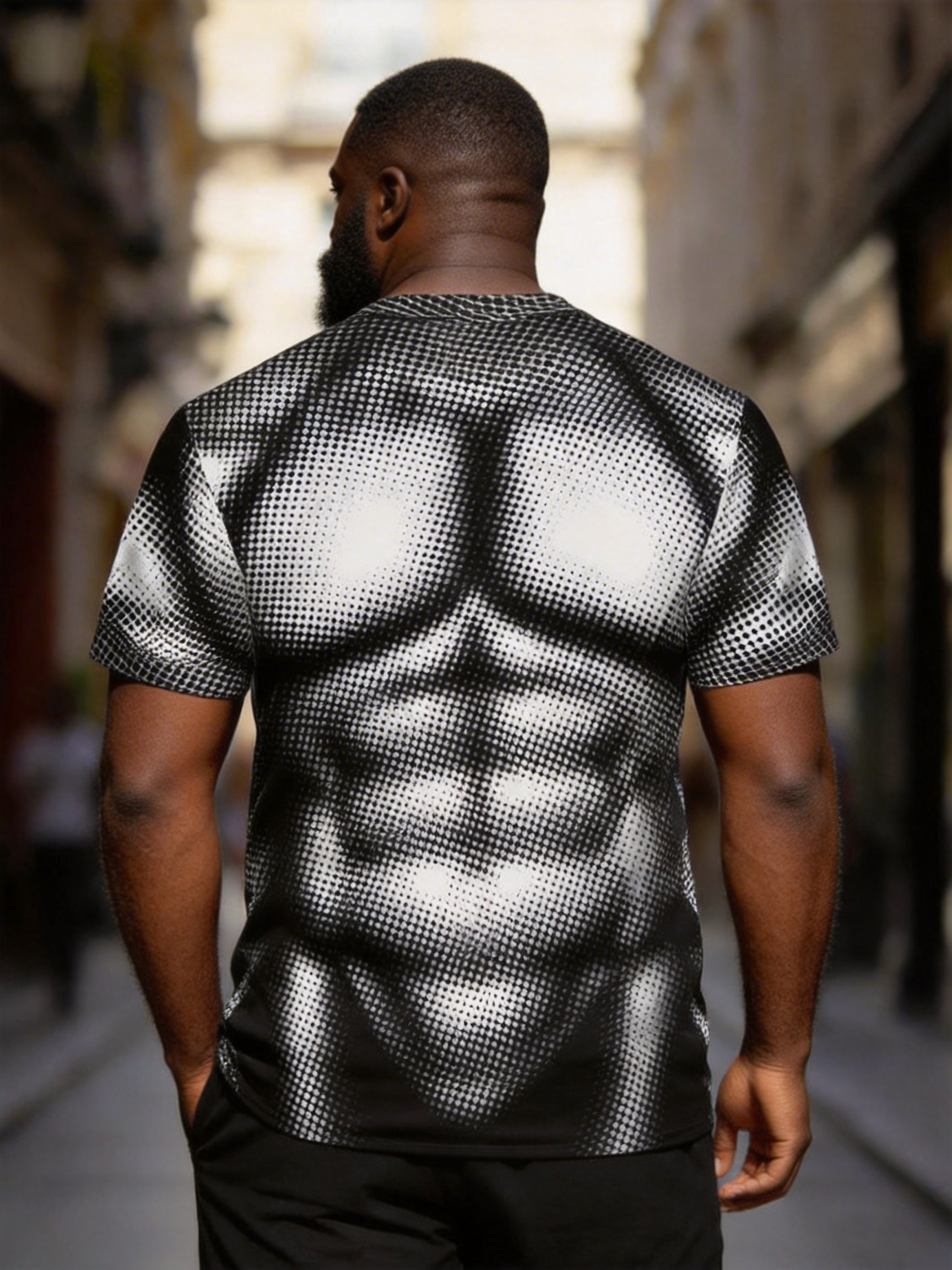Big & Tall Men's Halftone 3D Muscle Print Round Neck Short Sleeve Tee