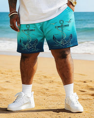 Big & Tall Men's Sailing Anchor Gradient Print Round Neck Short Sleeve T-Shirt Shorts Set