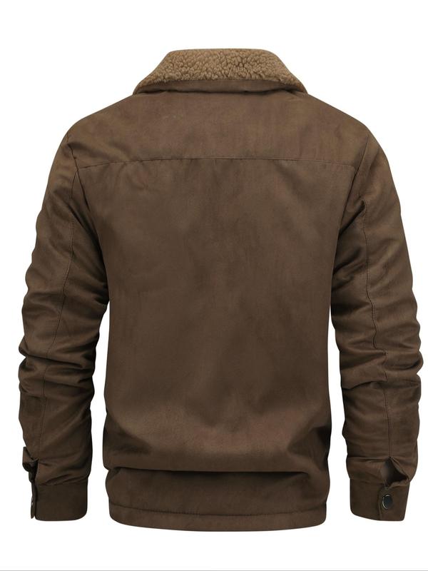 Men's Solid Pocket Zipper Fleece Jacket