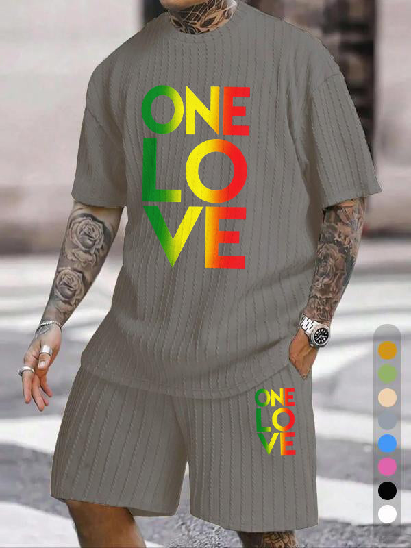 "ONE LOVE" Reggae Color Gradient Texture Large Size Sports Suit