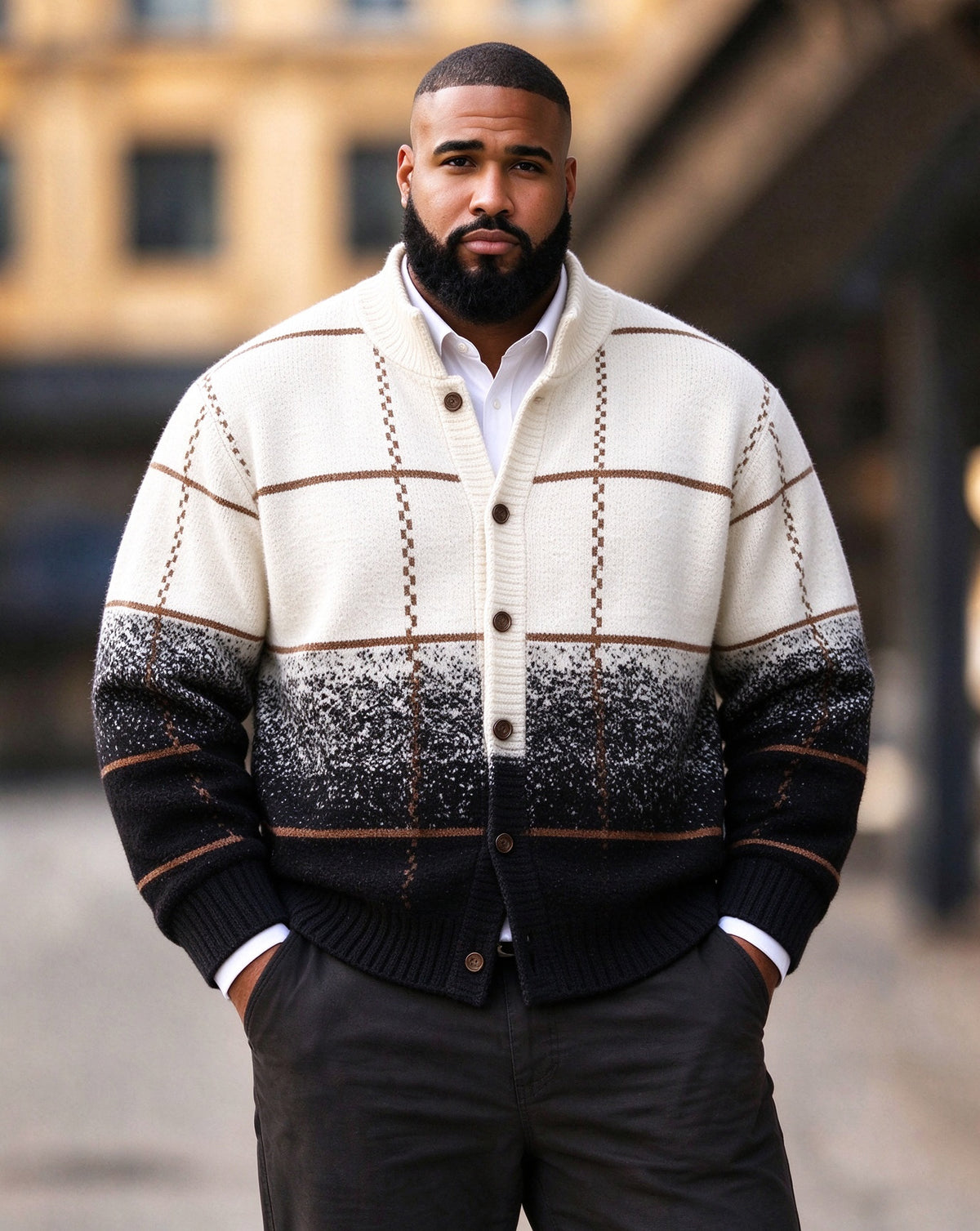 Big & Tall Men's Geometric Gradient Stripes Knit Cardigan