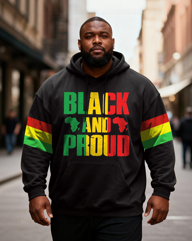 Big & Tall Men's "BLACK AND PROUD" Green, Yellow And Red Printed Hoodie