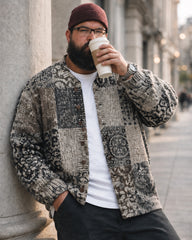 Big & Tall Men's Vintage Patchwork Paisley Knit Cardigan