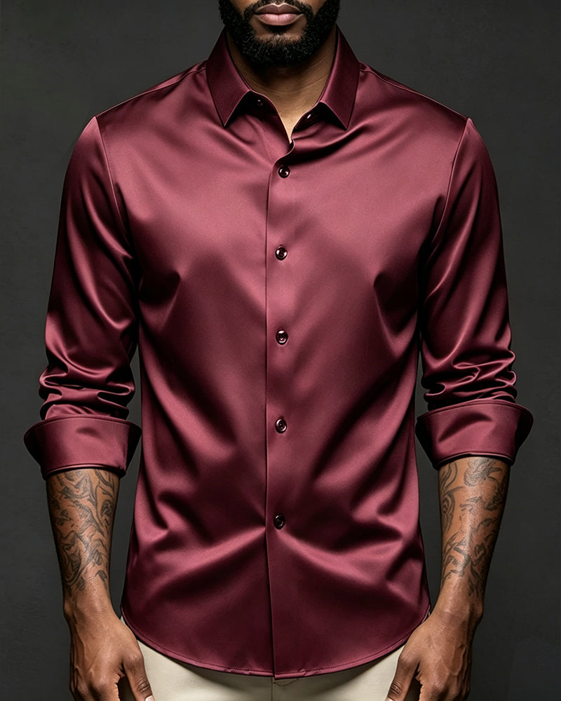 S-6XL Business Casual Solid Color Satin Shirt Non-iron