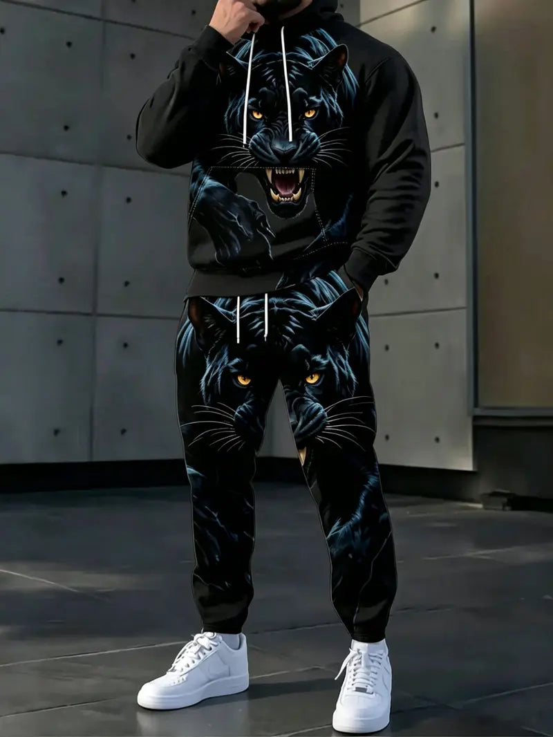 Men's Casual Hooded Sweatshirt Set