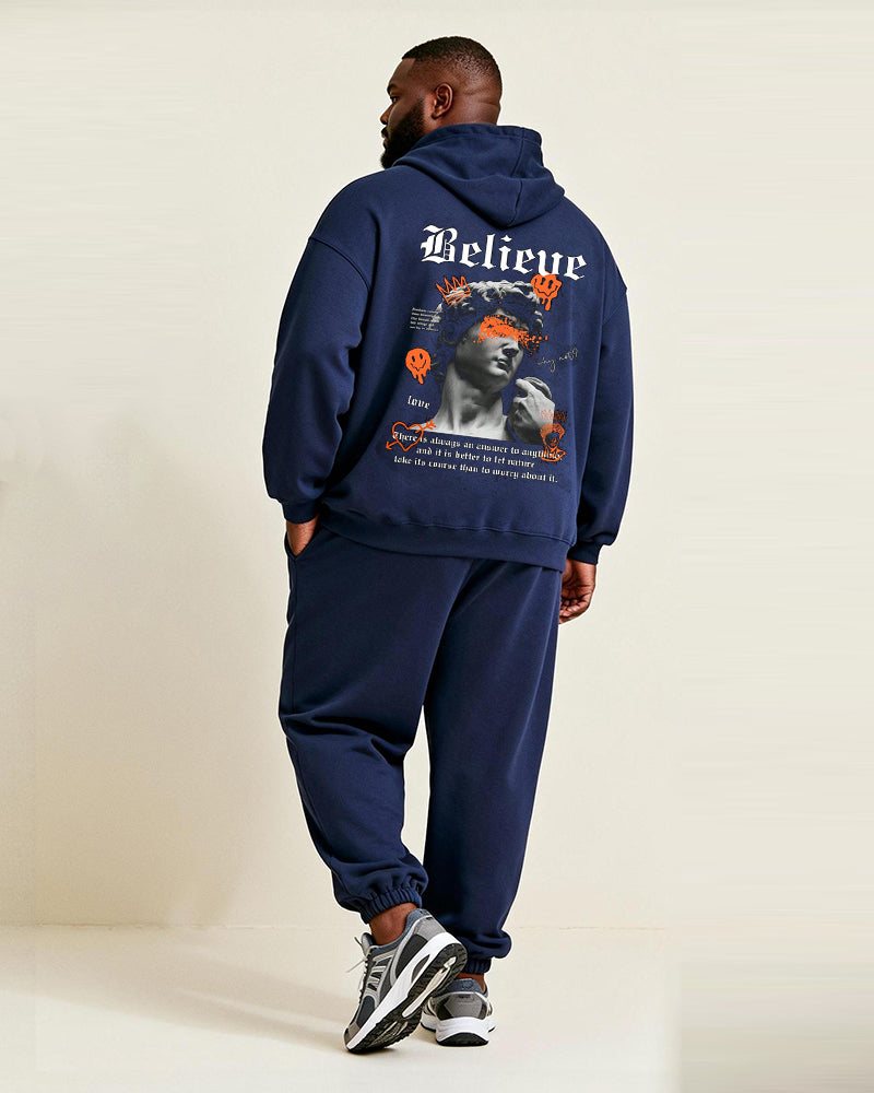 Big & Tall Men's Blue "Believe" David Statue Print Hoodie Set