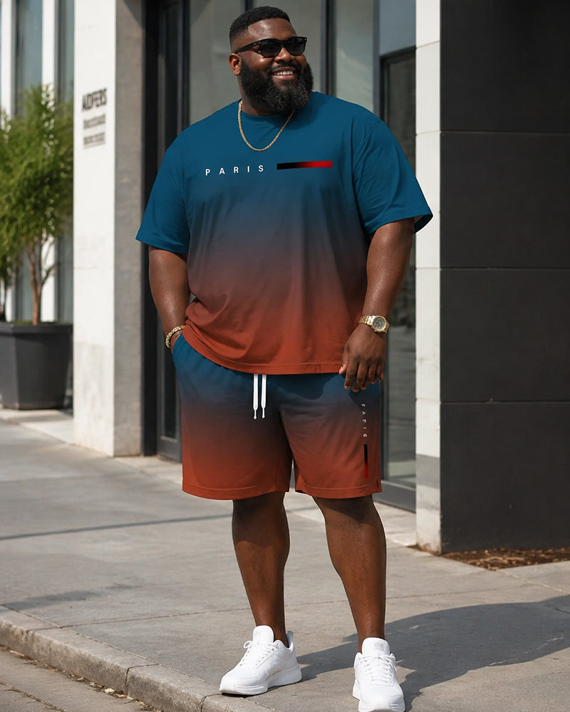 Big & Tall Men’s Gradient Letter-Print Crew-Neck Short-Sleeve T-Shirt And Shorts Set
