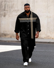 Big & Tall Men's Business Colorblock Striped Print Long Sleeve Shirt Pants Set