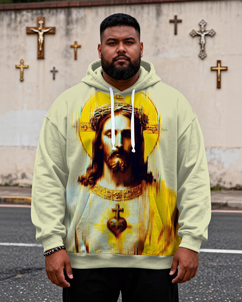 Big & Tall Men's Sacred Heart Jesus Artistic Printed Hoodie