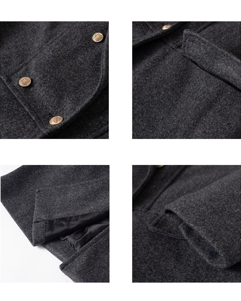 Big & Tall Men's Casual Big Wool Collar Woolen Solid Color Double-breasted Coat S-5XL
