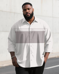 Big & Tall Men's Gray-white Contrast Double-striped Long-sleeved Shirt